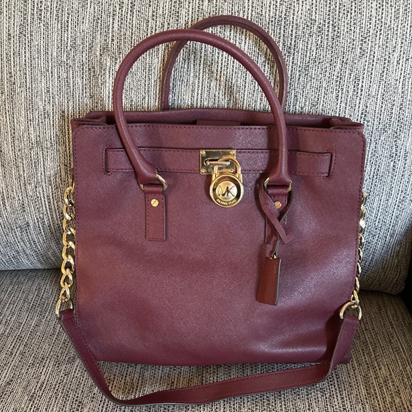 Michael Kors Merlot Hamilton Saffiano Leather  Satchel Shoulder Handbag - Picture 1 of 7